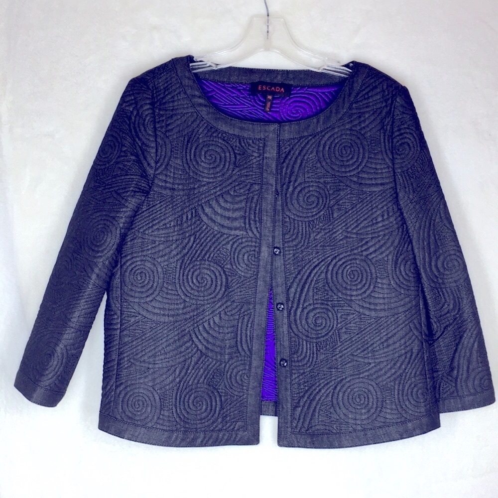 New Escada 40 Charcoal Gray Black Denim Quilted Jacket